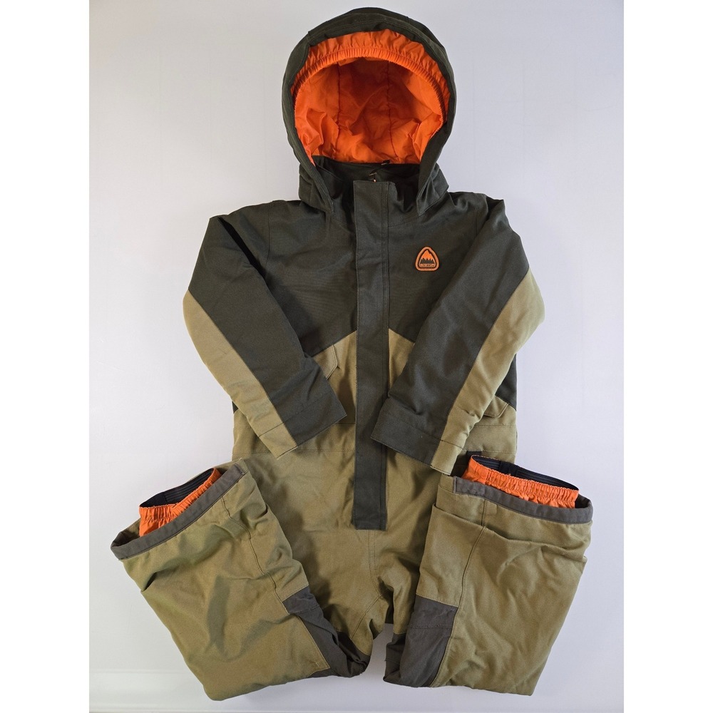 Burton Kids One Piece Snow Suit Olive Green Grey Orange Size 5 Ski Snowboard